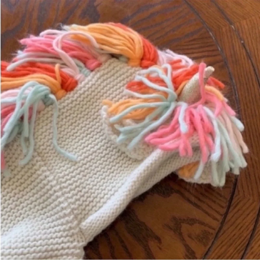 Knit Rainbow Unicorn Hat Scarf Mitten Combo